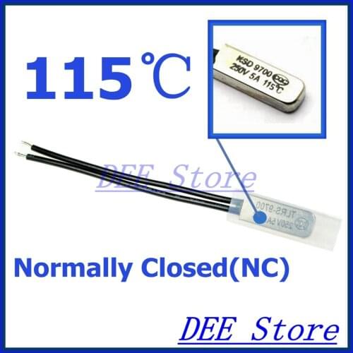 10Pcs/lot 115C Degree Celsius NC Normal Close Thermal Protector Sensor Thermostat temperature control fuse 250V 5A KSD9700