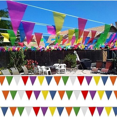 100/80 Meter Rainbow Fabric Bunting Pennant Outdoor Banner Nylon Advertising Hanging Flag Wedding Decor Birthday Party Supplies