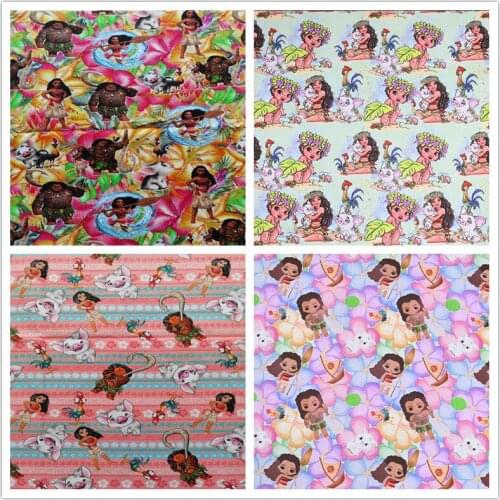 Disney Princess Moana Piglet Cock Print 100% Cotton Fabric for Girl Clothes Hometextile Cushion Cover Backpack Needlework DIY