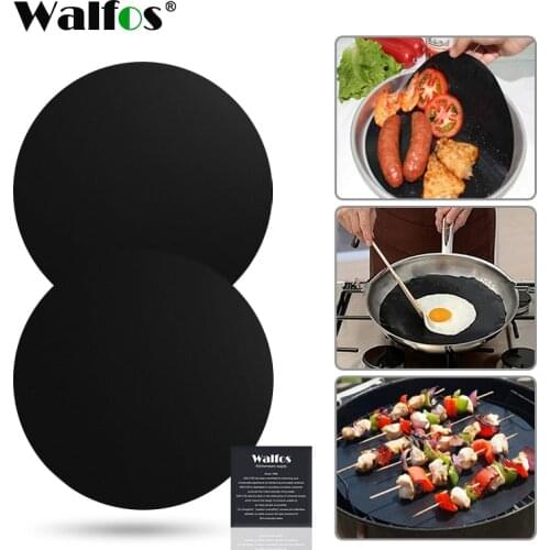 WALFOS 2pcs Reuseable Non-stick Mat Pan Fry Liner Sheet Cooking Wok Sheet Pad Kitchen BBQ Baking Mats Cooking Tool Round