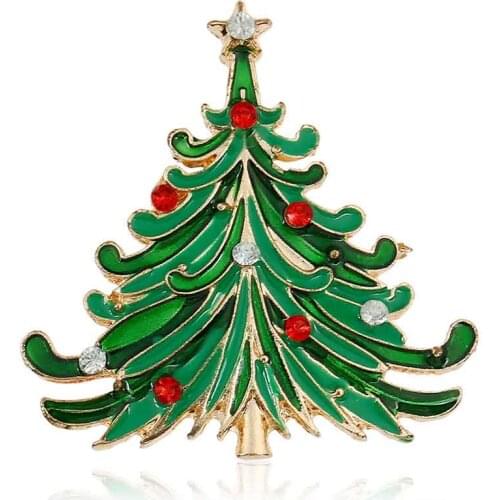 2020 Fashion Custom Jewelry New Gold Plated Enamel Pin Metal Pearl Crystal Snowflake Christmas Tree Brooches For Women Gift