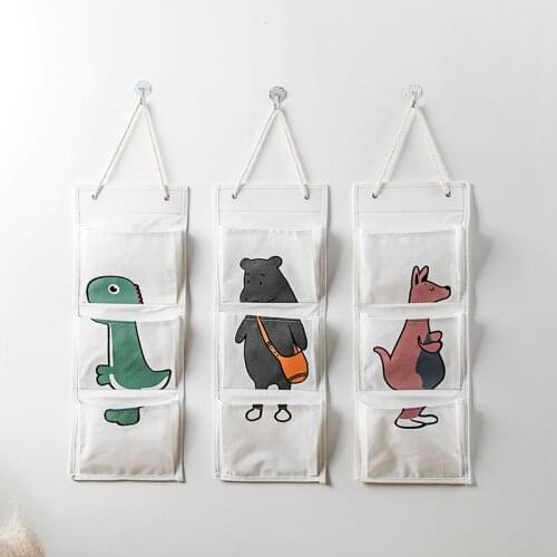 3 Pockets Cartoon Kangaroo Storage Bag Wall Mounted Home Wardrobe Space-Saving Hanging Toys Sundries Over The Door Organizer