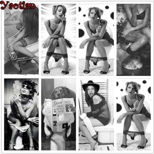 Diamond Embroidery 5d Woman on the toilet Full Square/Round Diamond Painting Cross Stitch Kit Diamond Painting Toilet decoration