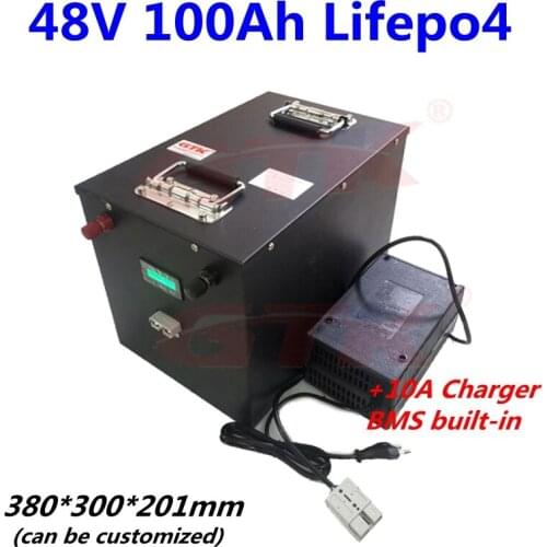 GTK LiFepo4 48V 100ah 120ah battery with BMS LCD display for 7kw 10kw solar pannel energy motorhome golf cart +10Acharger