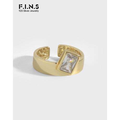 F.I.N.S Korean Original Design Square Zircon Real S925 Sterling Silver Smooth Surface Concave Convex Inside Open Finger Rings