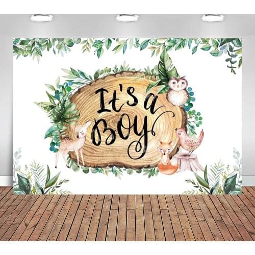 Its A Boy Baby Shower Backdrop Woodland Animals Photography Background Greenery Safari Animals Party Decorations Banner