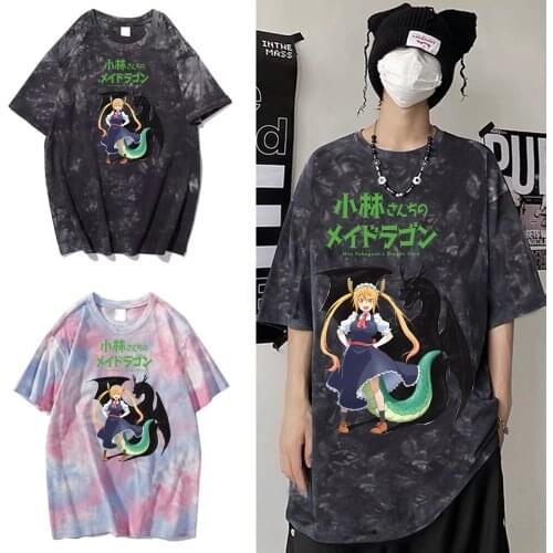 Japan New Anime Miss Kobayashis Dragon Maid Print T-Shirt Harajuku Funny Tohru Street Style Tie Dye Clothes Hip Hop Tops Tees
