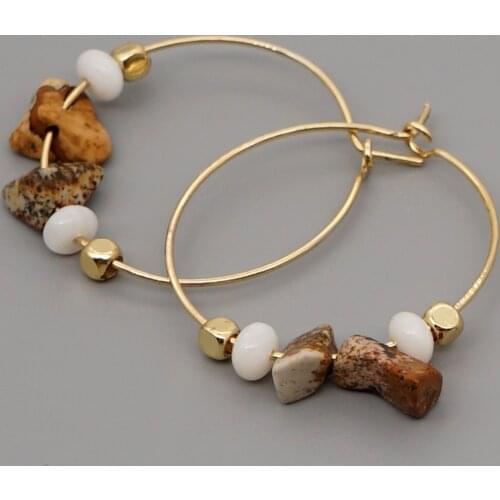 Go2boho Natural Stone Earrings For Women Jewelry Gold Plated Ear Ring 2021 Trendy Bohemian Jewellery Big Circle Hoops Earring