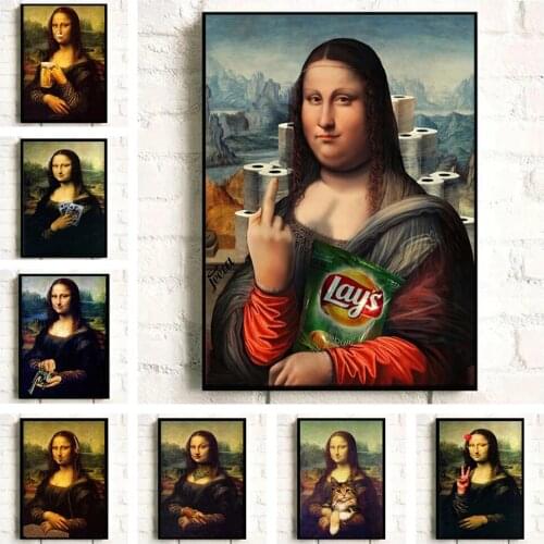 Canvas Painting Funny Mona Lisa Posters Picture Portrait Print Wall Art Pictures for Corridor Bar Living Room Home Decor Cuadros