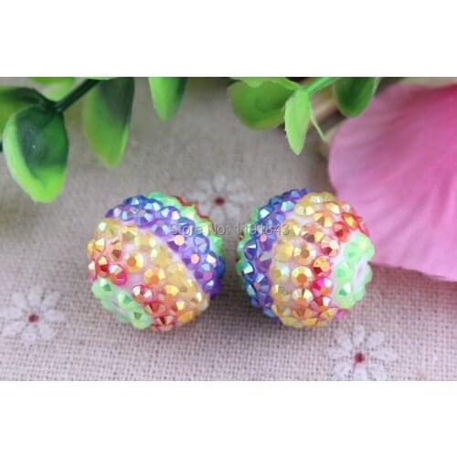 Kwoi vita Newest 20mm 100pcs/lot 6 colors ab strip beads Chunky Resin Rhinestone Beads for Kids Girls Jewelry Making