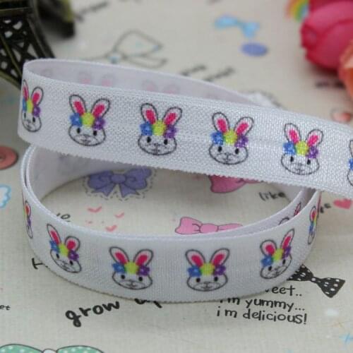DHK 5/8 inch 5yards Fold Over Elastic FOE Easter Bunny printed ribbon headband hair band diy decoration OEM Wholesale C273