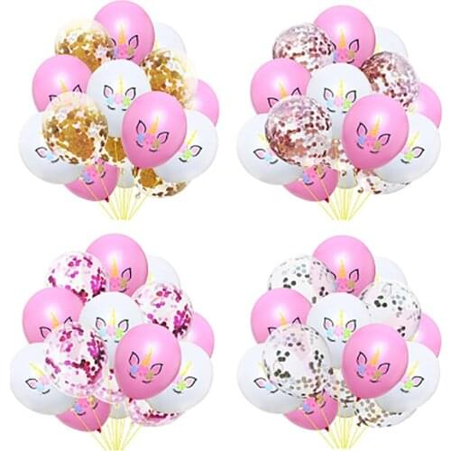 15pcs 12inch Unicorn Birthday Party Latex Balloons Set Confetti Balloon Globos Unicorn Party Decorations Supplies Baby Shower