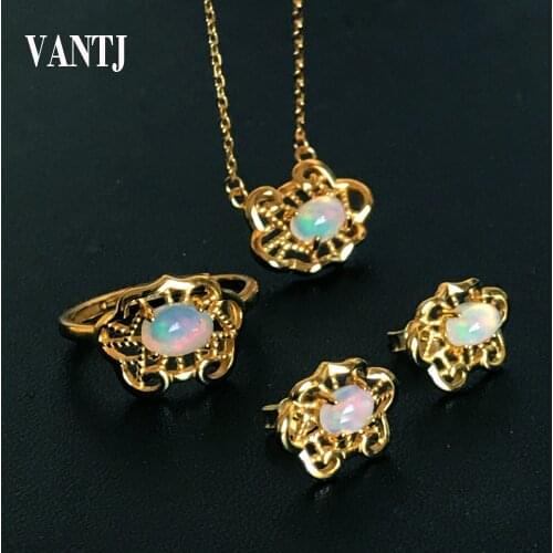 Elegant Natural Opal Jewelry Sets Sterling 925 Silver Gemstone for Women Wedding Anniversary Party Fine Jewelry Gift