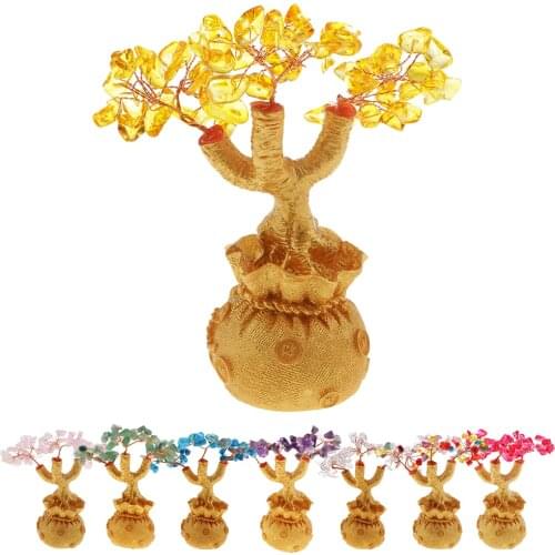 Natural Crystal Bonsai Money Tree Feng Shui Citrine Money Tree Lucky Tree Feng Shui Money Tree for Tabletop Decor Home Office