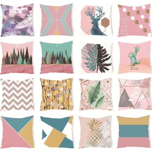New Nordic Pink Geometric Cushion Deer Leaf Pillow Decorative Home Decoration Salon Sofa Pillowcase