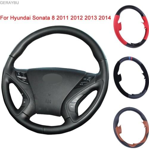 GERAYBU Custom DIY Original Black Artificial Leather Hand-sewn Car Steering Wheel Cover For Hyundai Sonata 8 2011 2012 2013 2014