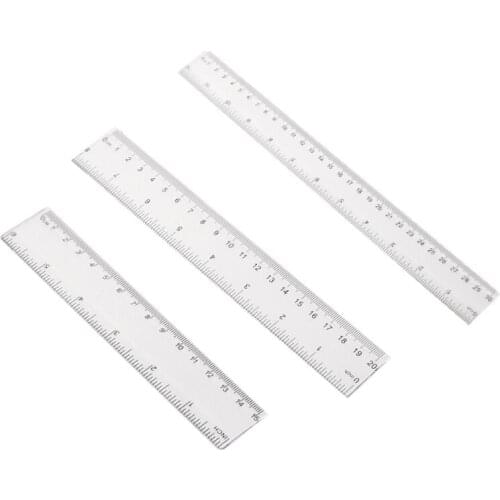 Plastic Straight Ruler See Through Flexible Ruler with Inches & Metric Measuring Tool Student School 15/20/30cm