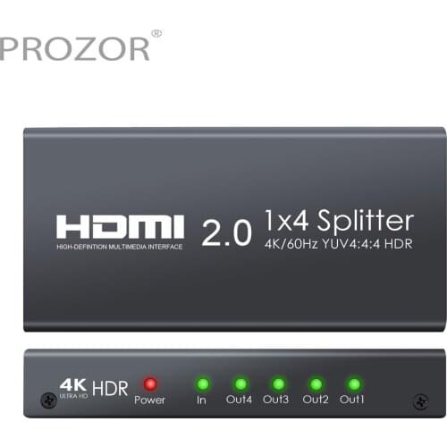 Prozor 4 Way HDMI 2.0 Splitter Support 4K@60Hz YUV 4:4:4 HDR 1 In 4 Out HDMI Distribution Amplifier Splitter for HD TV Projector