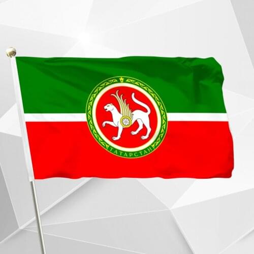 Republic Tatarstan With Coat Arms Ak Bars Flag 90x150cm 3x5ft 120g 100D Polyester Double Stitched 60X90 21X14CM Banner