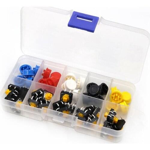 25PCS Tactile Push Button Switch Momentary 12*12*7.3MM Micro switch button + 25PCS Tact Cap(5 colors) for Arduino Switch