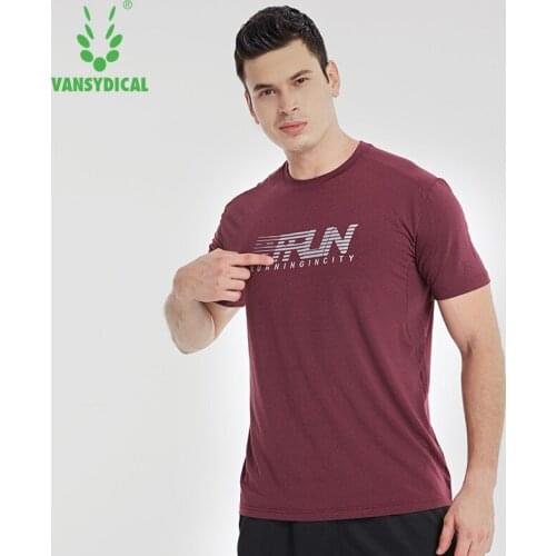VANSYDICAL Sports T Shirt Men Running Short Sleeve with Printing Fitness Gym Clothing Male Quick Dry Active Wear Workout Shirts