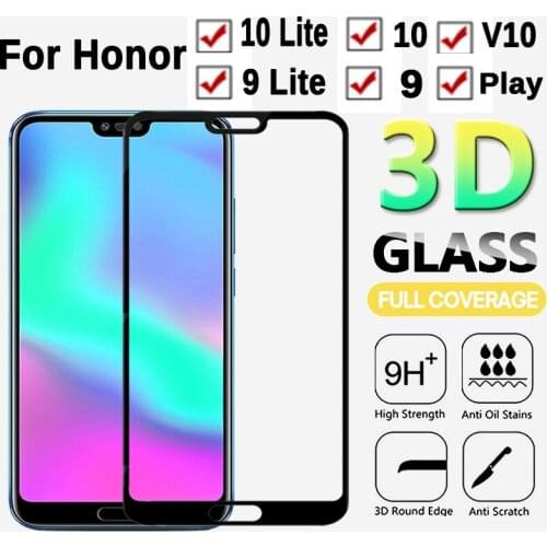 Safety Protective Glass For Honor 9 Lite 10 Lite Play Screen Protector 3D Tempered Glass For Huawei Honor V10 Full Cover Film
