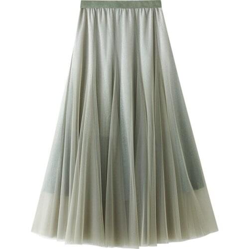 Womens High Waist Mesh Gradient Color Skirt Casual Comfortable Tulle Pleated Tutu Skirt Ladies Midi Long Layered Knee Length