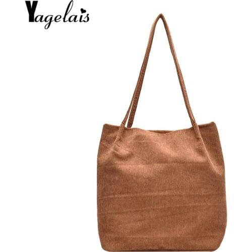 Bags for Women 2020 Corduroy Solid Color Shoulder Bag Large Shopping Bags Casual Tote Female Handbag