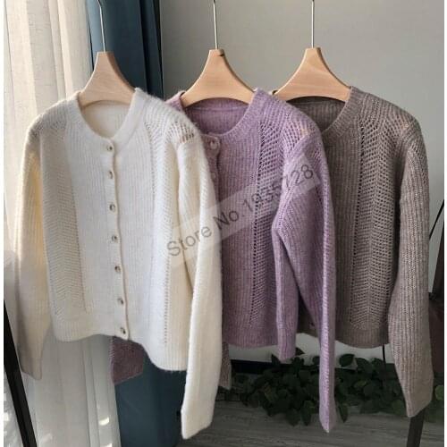 Ladies 2021 Wool Blend Long Sleeve Knitted Jumper Cardigan Top