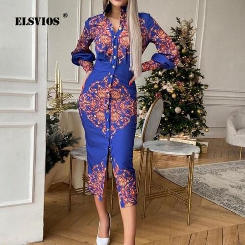 Women Stand Collar Printed Shirt Dress Spring Single-breasted Elegant Long Party Dress Summer Long Sleeve Office Slim Dresses XL