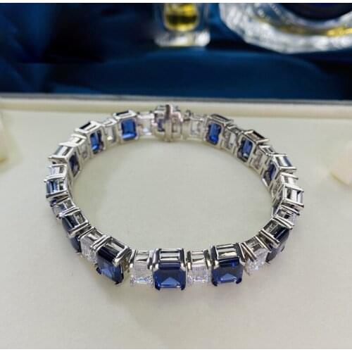 Trendy 100% 925 Sterling Silver Created Sapphire Elegant Party Bracelets For Women High Carbon Diamond Fine Jewelry Gift