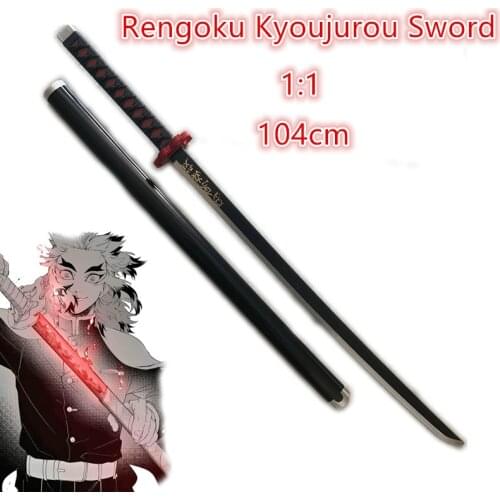 104cm Rengoku Kyoujurou Black Sowrd Demon Slayer Sword Weapon Cosplay 1:1 Ninja Knife PU Prop Kimetsu no Yaiba Anime Sword