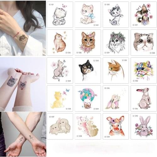 20Pcs Cartoon Animal Dog Cat Rose Shape Women Girls Temporary Tattoo Stickers Waterproof Fake Tatoos Arm Chest Body Art