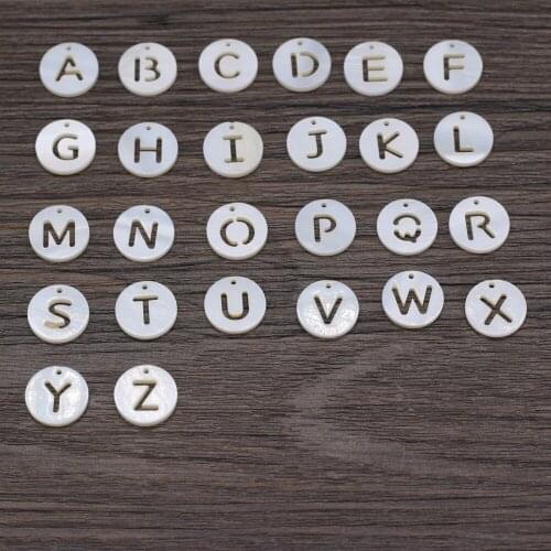 26 Pcs Natural Shell Beads Round Hollow Alphabet Pearl Shell Necklace Accessories Pendant Charm for Jewelry Making Bracelet