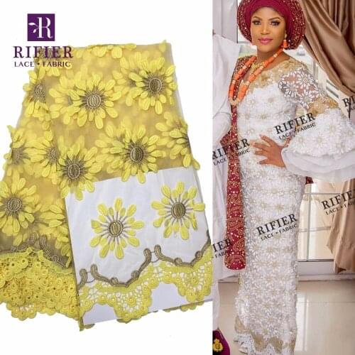 3D Applique African Lace Fabric 2018 New Nigerian Embroidery Tulle Mesh Net Lace Dresses Fabrics Water Soluble Design Net Fabric