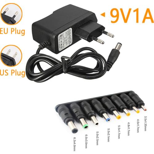 9V 1A 1000mA AC 100V-240V Power Adapter Converter Charger For DC 9V1A 9W EU Power Supply US Plug With 8pcs DC Connector