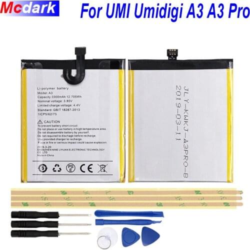 Mcdark 3300mAh Battery For UMI Umidigi A3 A3 Pro Cell Phone Replacement Back Accumulator AKKU ACCU PIL Batteria with Free Tools