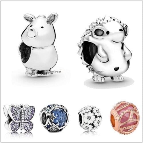 Authentic 925 Sterling Silver Celestial Blue Sparkling Stars With Crystal Charm Beads Fit Pandora Bracelet & Necklace Jewelry