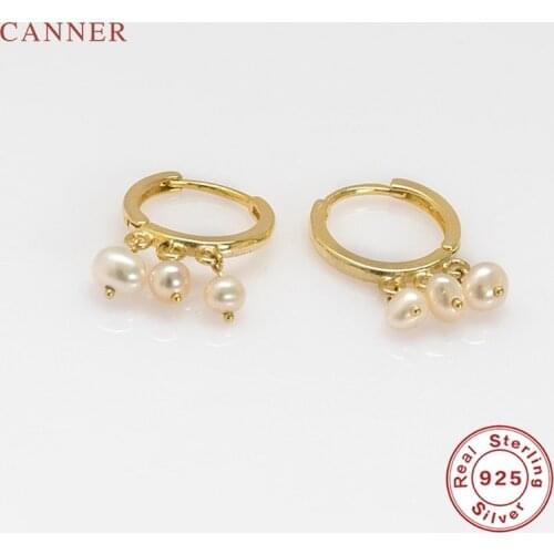 CANNER Versatile Pearl Pendant Earrings For Women 100% Real 925 Sterling Silver Earrings Hoops Korean Fine Jewelry Pendientes