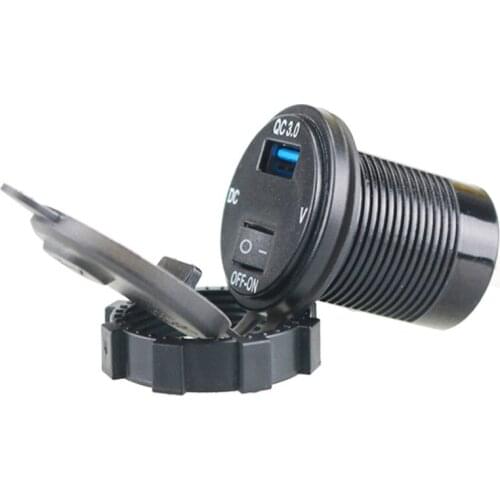 Quick Charge 3.0 USB Car Charger Socket Digital Display Voltmeter USB Charger Socket with ON-OFF Switch for Car Motorcycle ATV