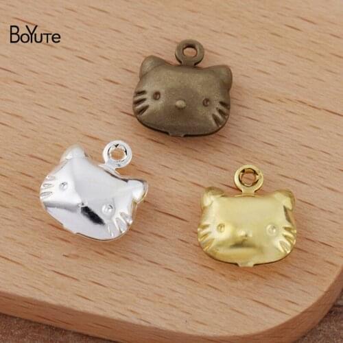 BoYuTe (100 Pieces/Lot) 10MM Metal Brass Middle Hollow Cat Charms for Bracelet Jewelry Making Materials
