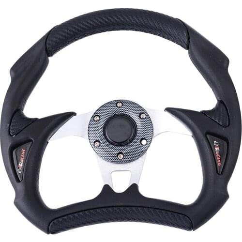 Black Red Aluminum Flat Dish Car Steering Wheel with Horn Drifting JDM Racing Sport Leather Effect