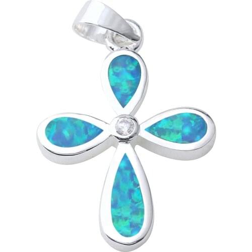 Flower Cross Cool For Womens 16*22mm Blue Fire Opal Silver Pendant P9029