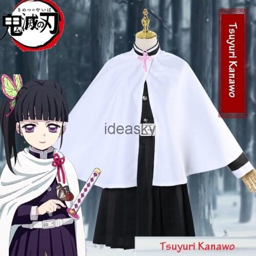 Demon Slayer Kimetsu no Yaiba Tsuyuri Kanawo Battle Suit Team Uniform Cosplay Costume Halloween girls kids child Anime Wig Props