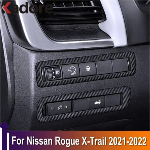 For Nissan Rogue X-trail 2021 2022 Carbon Fiber Headlight Adjust Switch Cover Trim Car Interior Accessories Car Styling Sticker