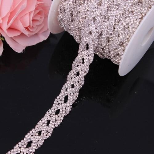 Wholesale Cheap Price 1 Yard Silver Ab Elegant Cup Chain Trim for Wedding Dress Belt Crystal Trim -Metal Rhinestone Applique