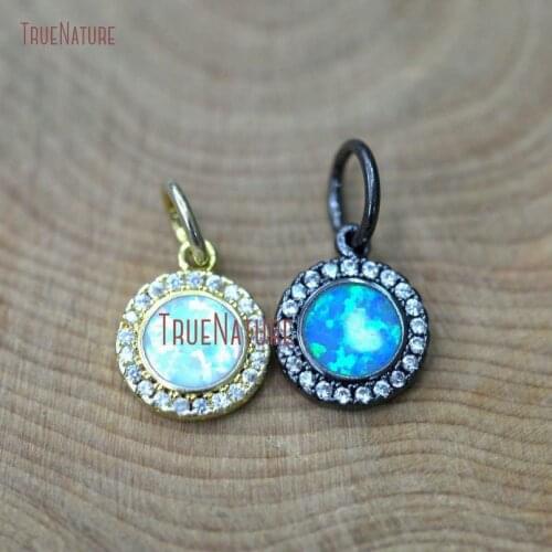 Gunmetal Electroplated Opal Round Charm Jewelry Gold Copper Pendant Cubic Zircon Pave Micro Jewelry In 10*12*2 mm PM9734