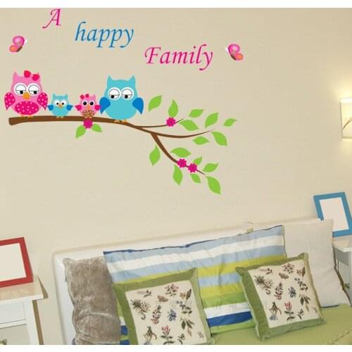 Happy owl home wall sticker PVC material DIY removable wall decal For Childrens room kindergarten wall decor sticker