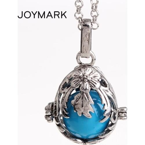 JOYMARK 12pcs/lot Hollow Copper Round Cage Chime Box Locket Pendant For Mum Baby Bola Sound Ball Pregnancy Necklace HCPN26