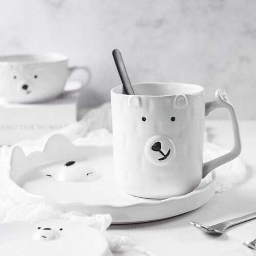 Pure White Cute Cartoon Bear Ceramic Mug Mug Mug Home Breakfast Cereal Bowl Coffee Cup Milk Cup Kids Mugs
